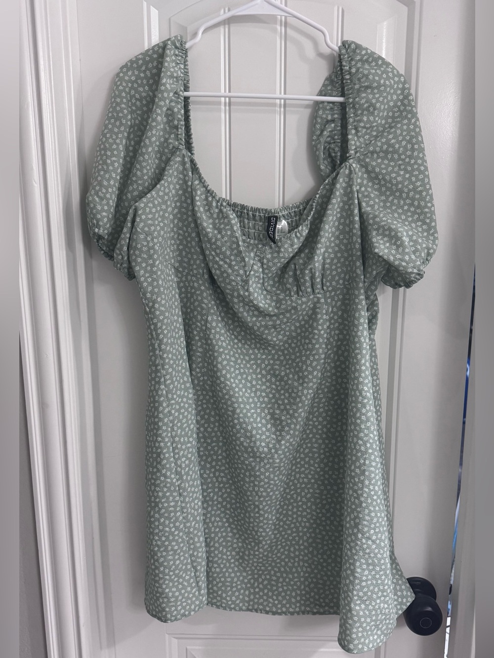 Divided (H&M) Sage Green Mini Dress with Puff Sleeves